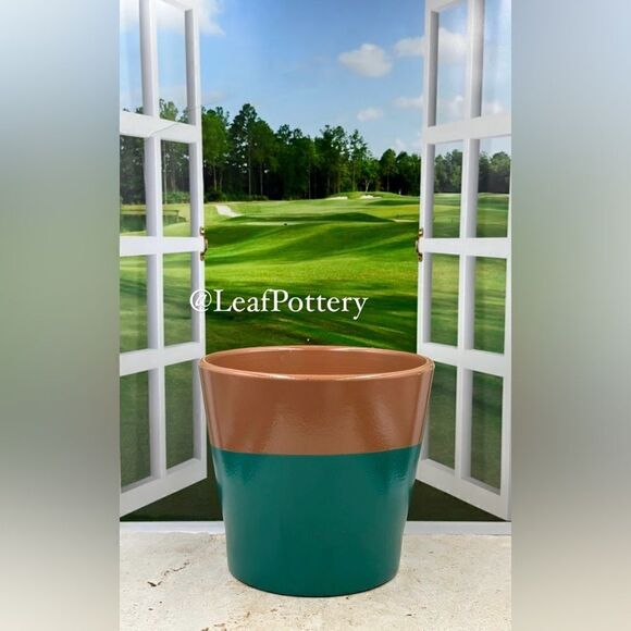 Rayon Green/Brown Clay Planter Pot with Drainage Hole - Picture 4 of 10